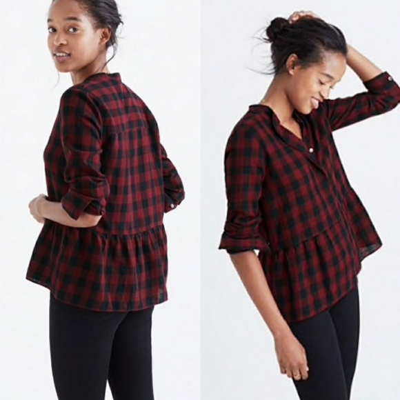 Madewell Lakeside Peplum Top in Buffalo Check - Picture 1 of 16